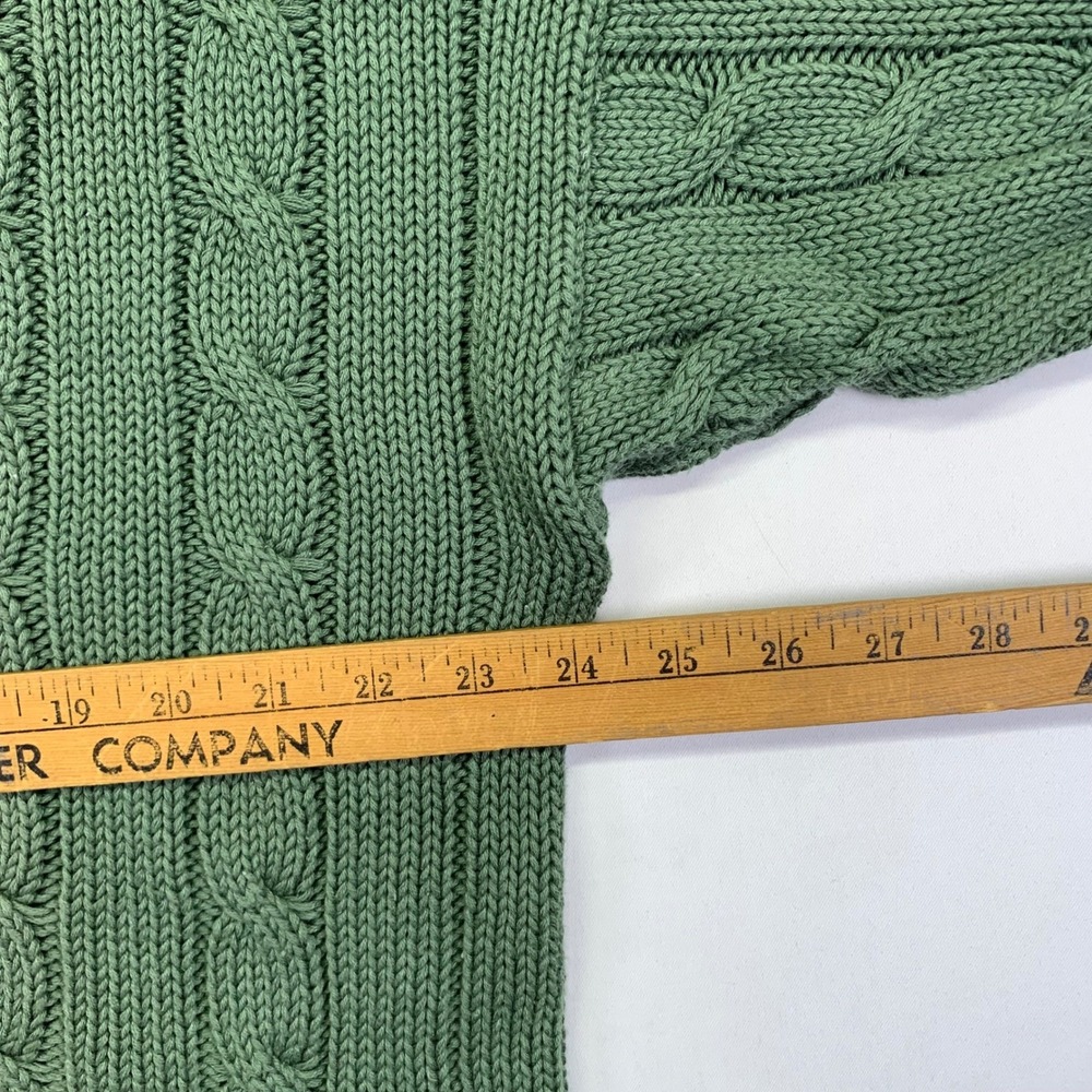 Vintage B.D. Baggies Cable Knit Sweater L/XL? V Neck Green Pullover Striped - Picture 6 of 9